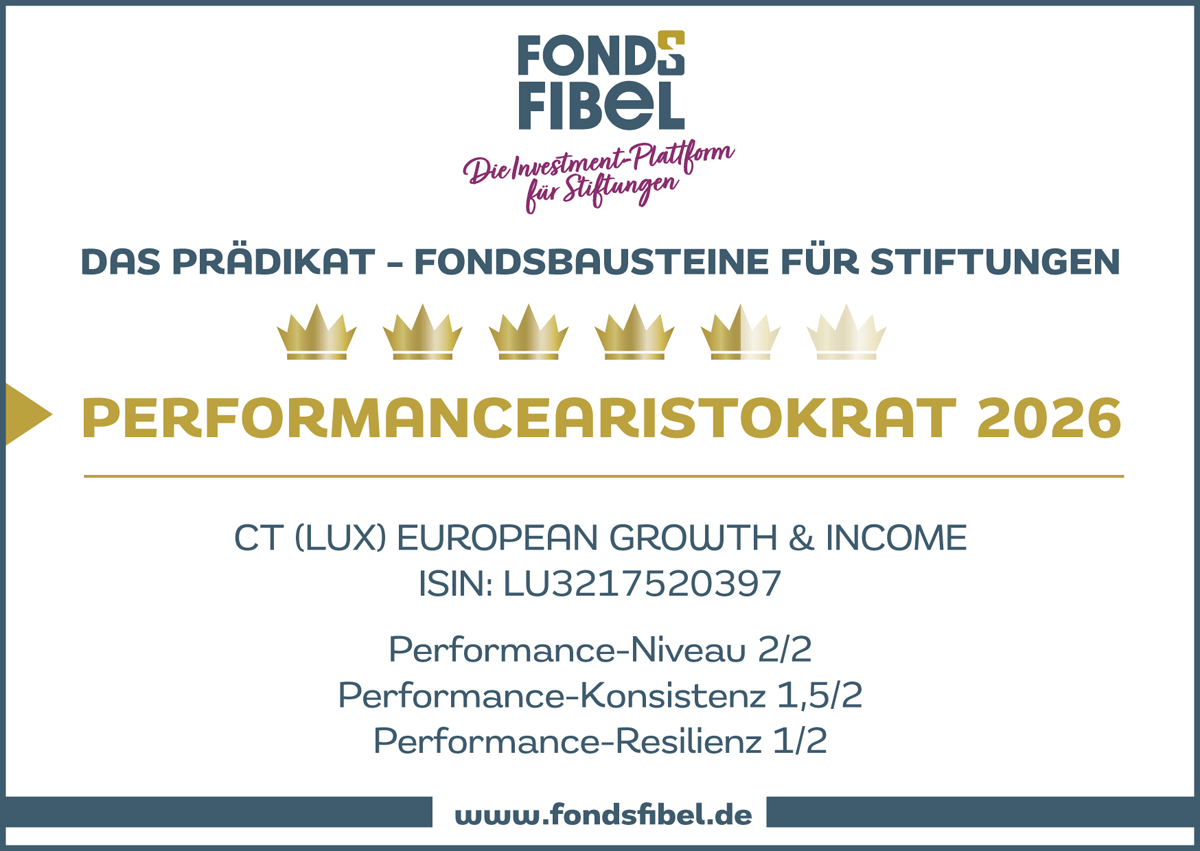 Das FondsFibel-Prädikat: CT (LUX) EUROPEAN GROWTH & INCOME Das FondsFibel-Prädikat: CT (LUX) EUROPEAN GROWTH & INCOME