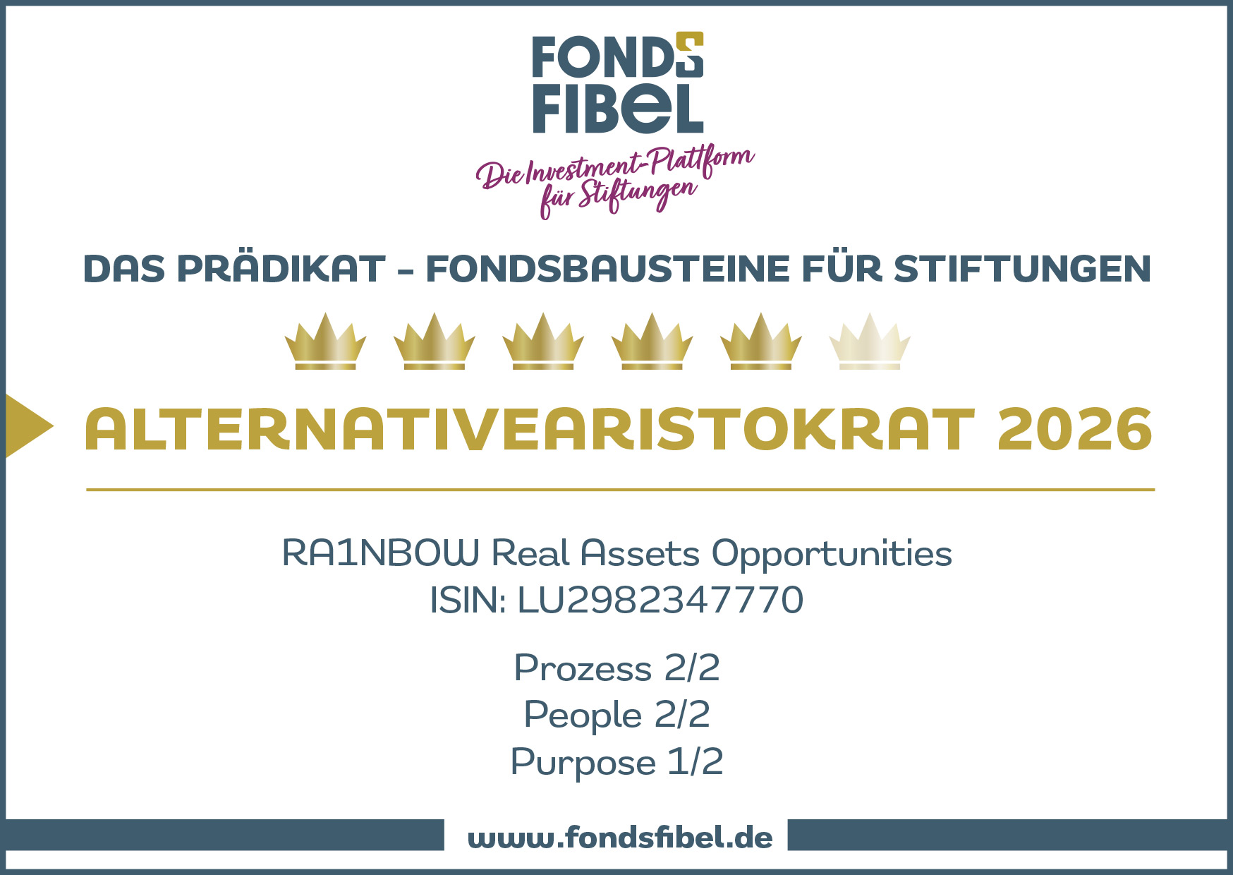 Das FondsFibel-Prädikat: RA1NBOW Real Assets Opportunities